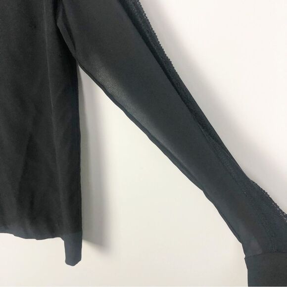 SANDRO PARIS | High Neck Sheer Accent Long Sleeve Black Top Women’s Size 2 - Picture 6 of 10